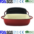 Enamel Cast Iron Combo Cooker Roasting Pan with Double Use Lid